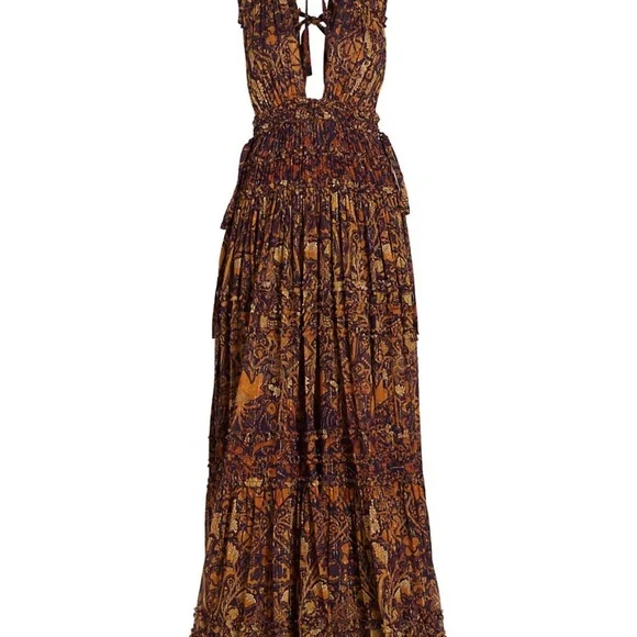 Ulla Johnson Brown and Navy Printed Maxi Dress - Picture 3 of 10